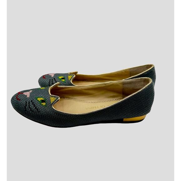 Charlotte Olympia Iconic Raffia Grey Kitty Flats Size 38 Rare ASO Taylor Swift - Picture 6 of 8
